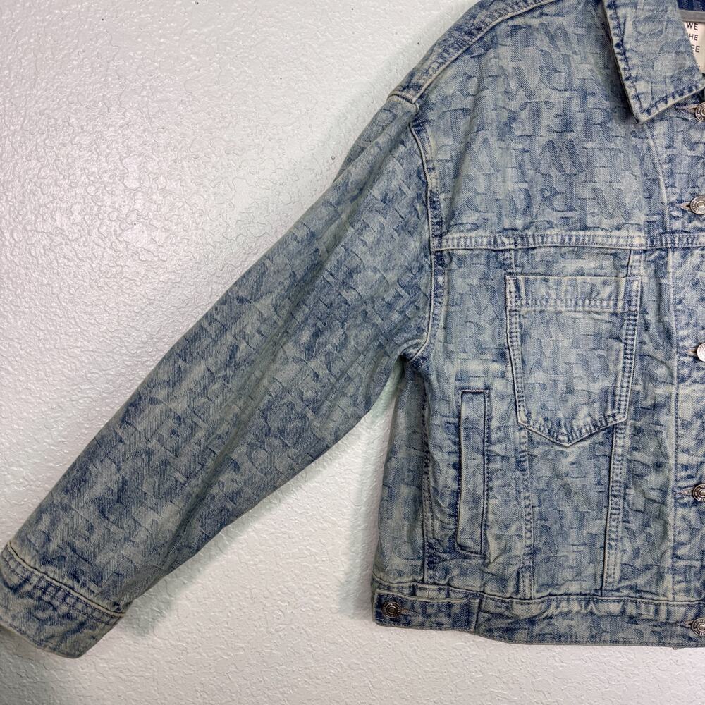 We The Free People Jacquard Letters Denim Jacket Womens Small Trucker Boho NEW - Picture 6 of 11